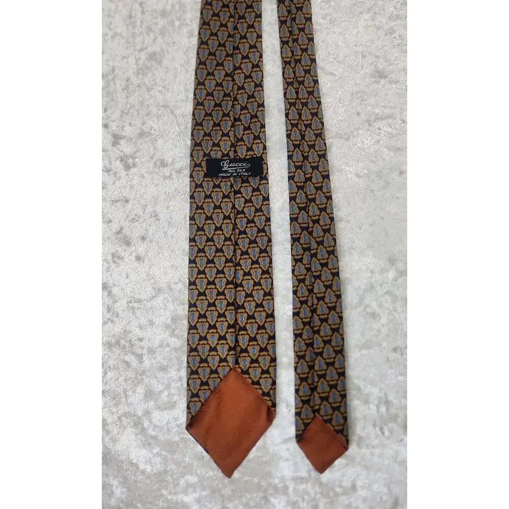 Authentic GUCCI Mens Blue & Gold Tie-100% Silk